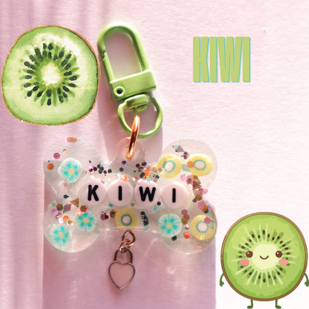 Custom Fruity Glitter Pet Tag with Letter Beads