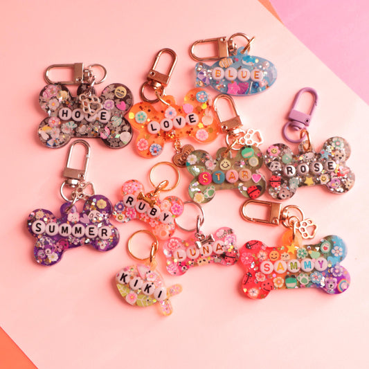 Custom Sparkle Resin Pet Tag with Letter Beads
