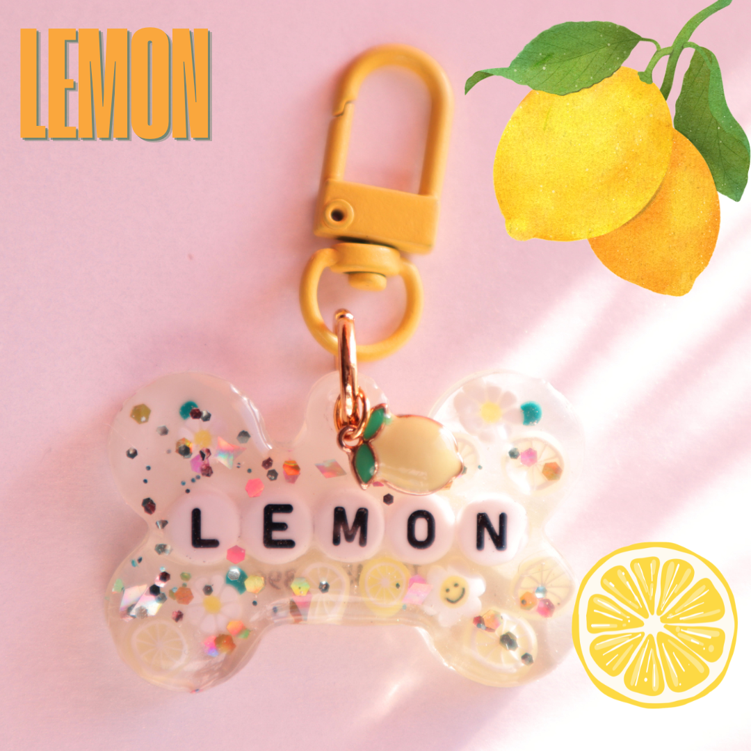 Custom Fruity Glitter Pet Tag with Letter Beads