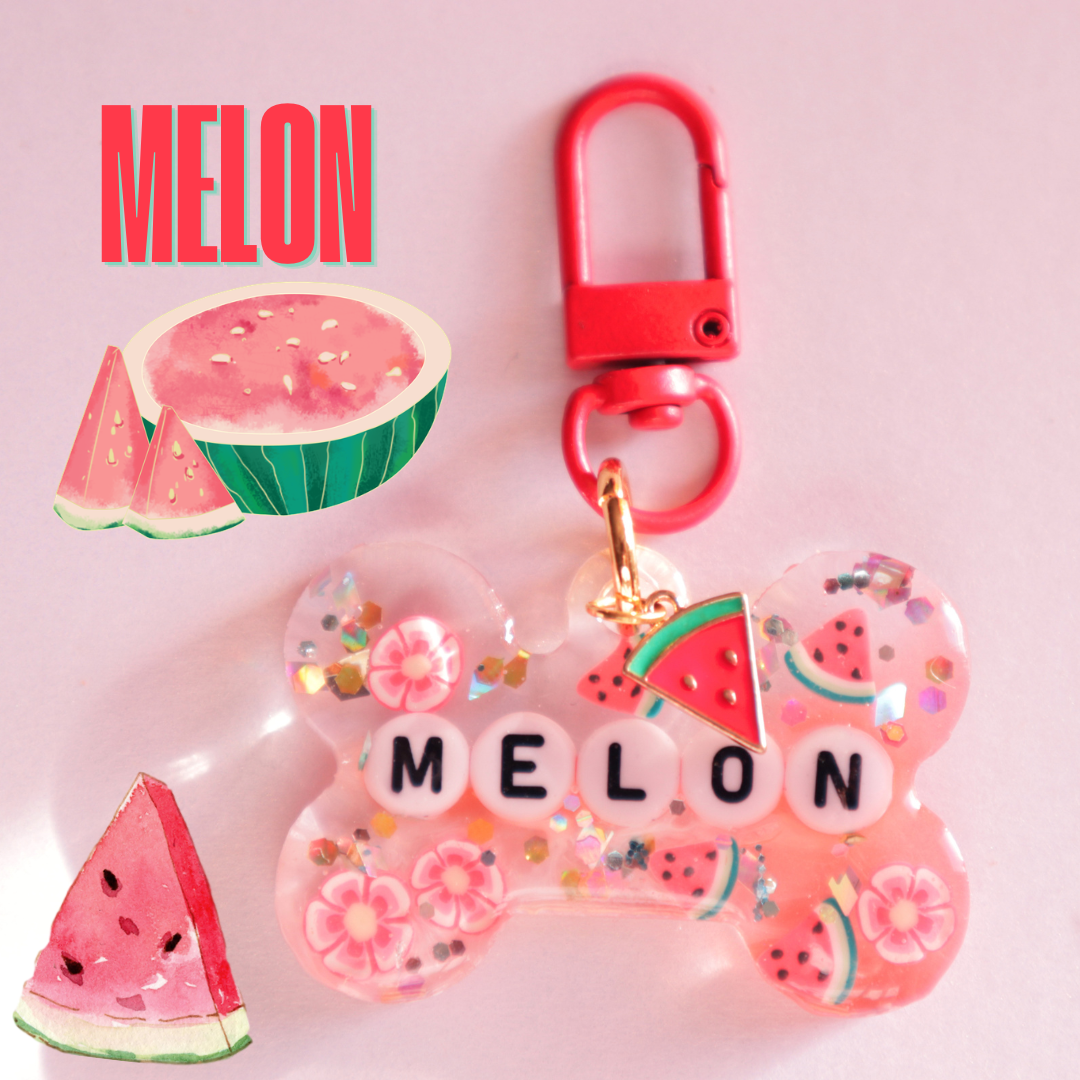 Custom Fruity Glitter Pet Tag with Letter Beads