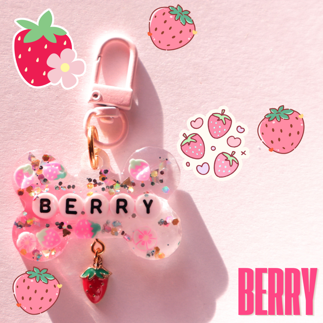 Custom Fruity Glitter Pet Tag with Letter Beads