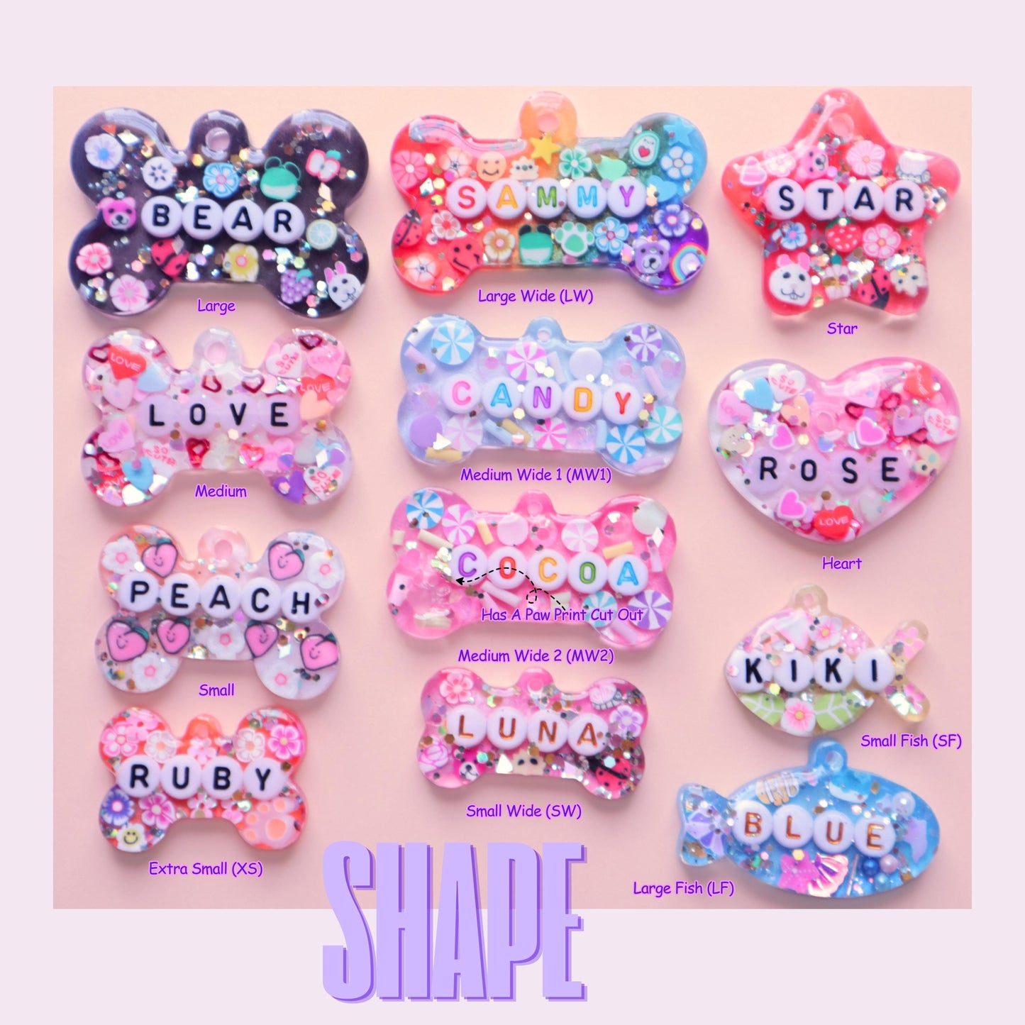Custom Fruity Glitter Pet Tag with Letter Beads