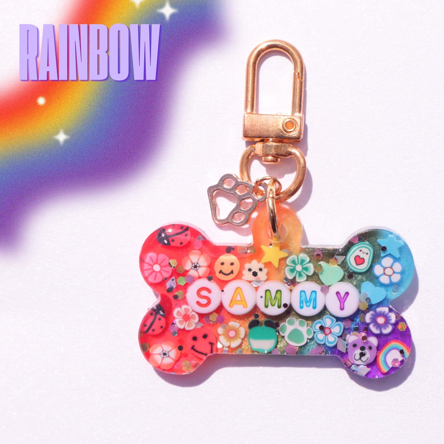 Custom Sparkle Resin Pet Tag with Letter Beads