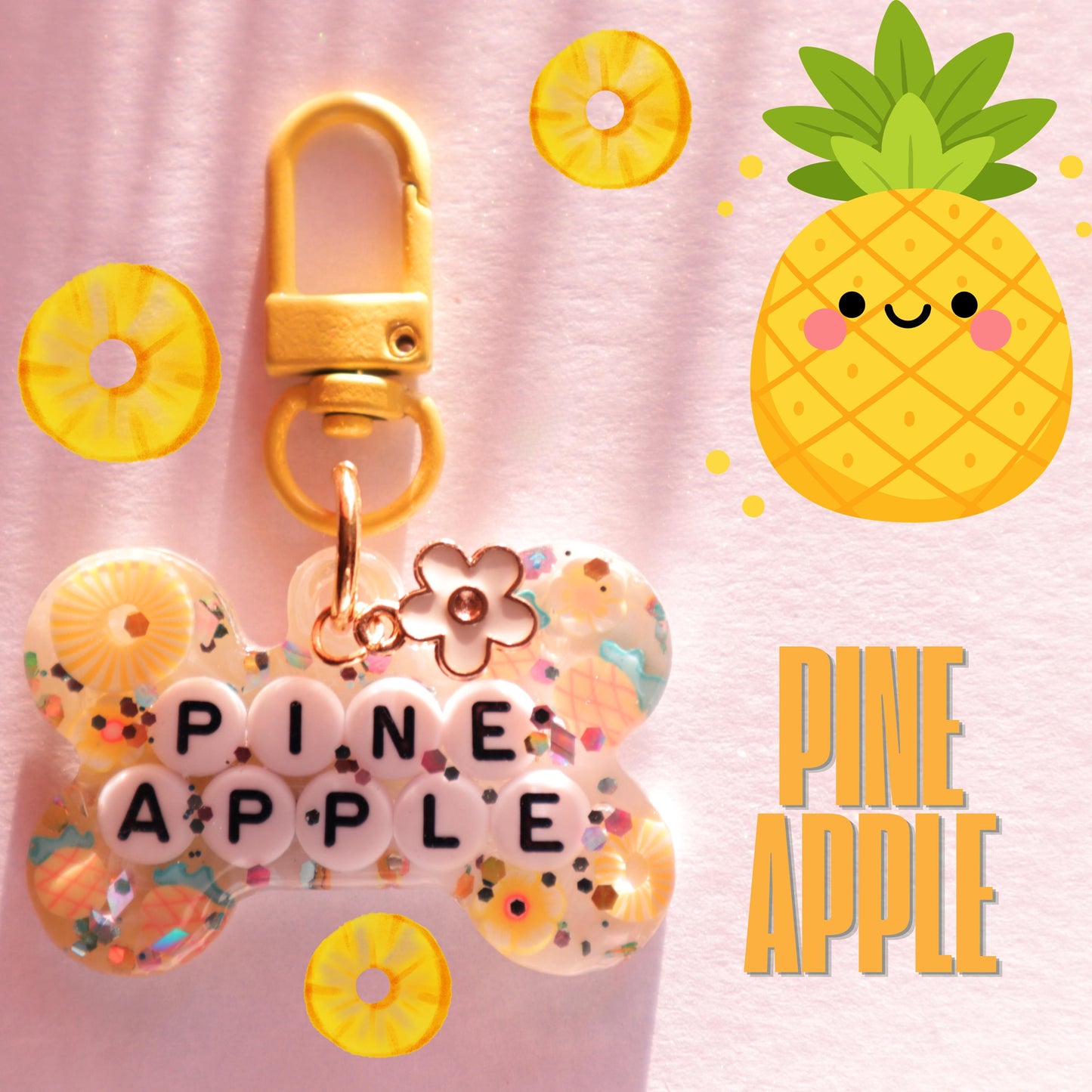 Custom Fruity Glitter Pet Tag with Letter Beads