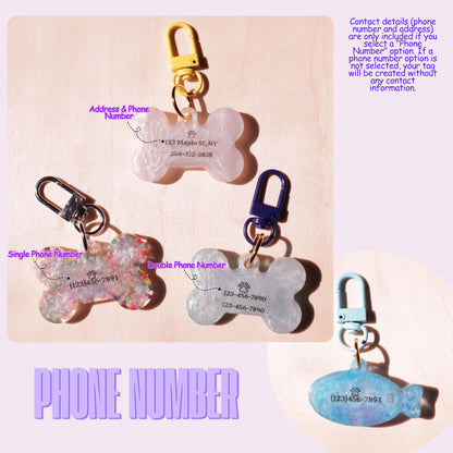 Custom Sparkle Resin Pet Tag with Letter Beads