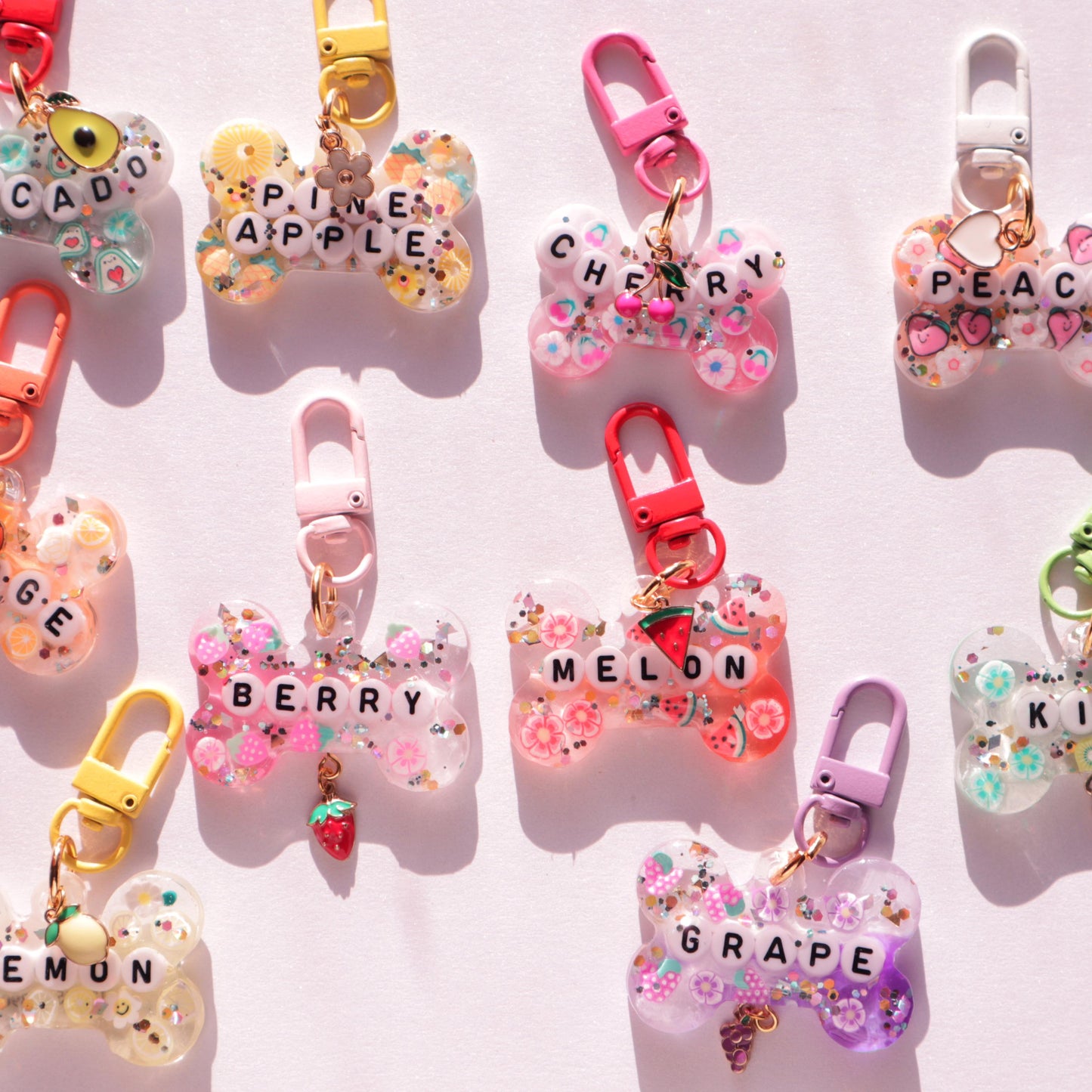 Custom Fruity Glitter Pet Tag with Letter Beads