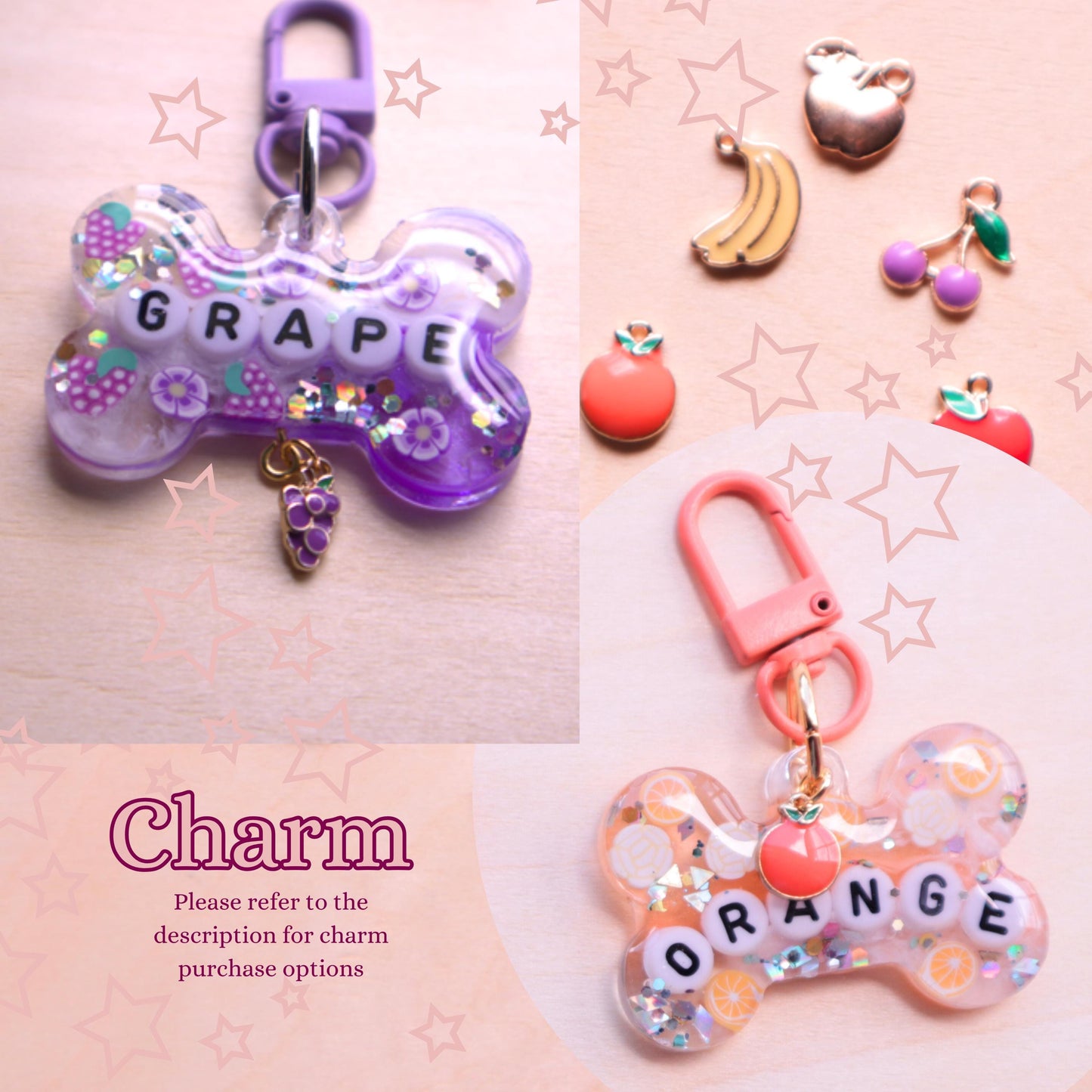 Custom Fruity Glitter Pet Tag with Letter Beads
