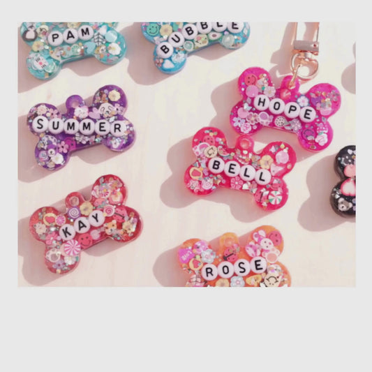 Custom Sparkle Resin Pet Tag with Letter Beads