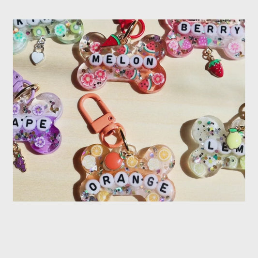 Custom Fruity Glitter Pet Tag with Letter Beads